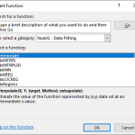 NumXL Data Fitting functions category as shown in Insert Function dialog in Excel