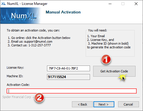 Manual Activate form in NumXL License Manager