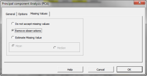 The Missing Values treatment tab in the NumXL PCA dialog or Wizard in Excel.