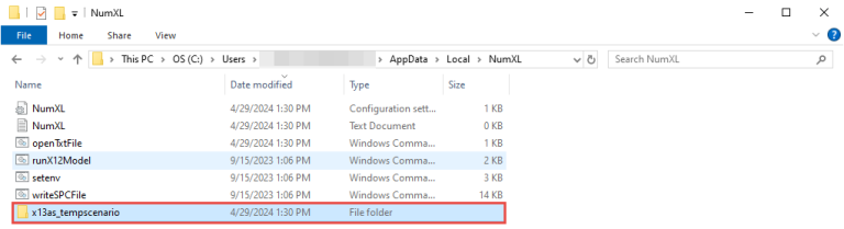 This figure displays the transient (temporary) folder for the X13-ARIMA-SEATS Wizard located in the user's data directory.